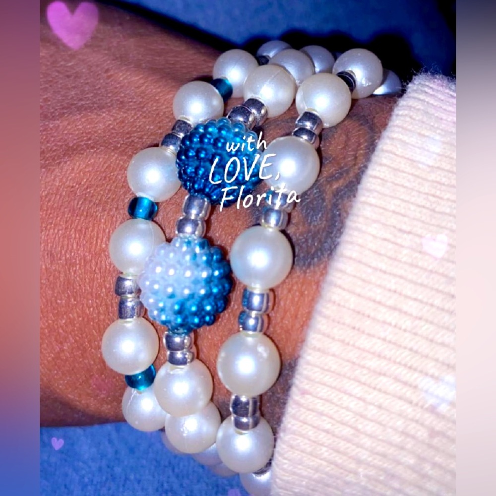 Pearl blue waist bead,  stack bracelet and ring